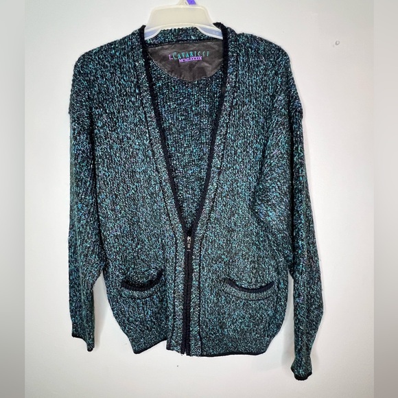 Z Cavaricci Zip Up Knit Crochet Style Cardigan Sweater - Picture 1 of 8